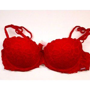 PINK Victoria's Secret Date Red Lace Push-Up Bra Size 34B